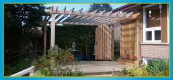 wooden fence and gate with pergola