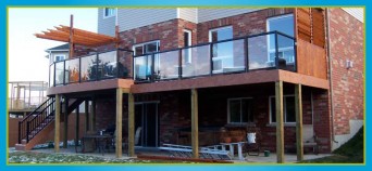 wooden deck with glass and metal railing