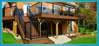 wooden deck with glass and metal railing